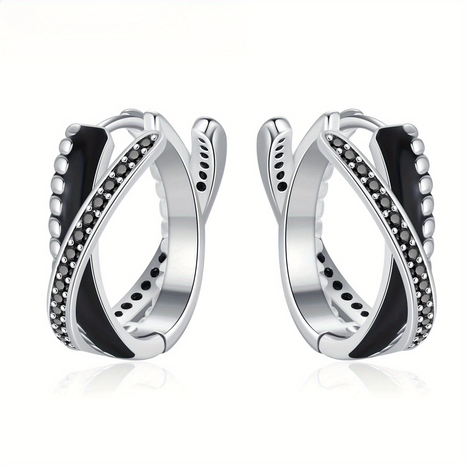 Image of Copper Geometric Cross Hoop Earrings, Black Zirconia Contrast, Hypoallergenic Fit Jewelry For Women