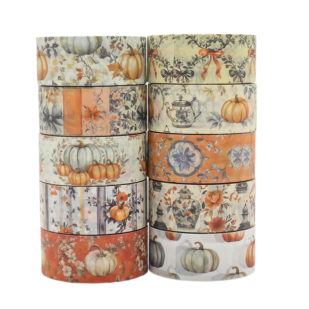 TEMU 10 Rolls Vintage Autumn Series Lace Washi Tape, Festival Diy Collage Material, For Book Notes, Decorative Collage Craft Tape