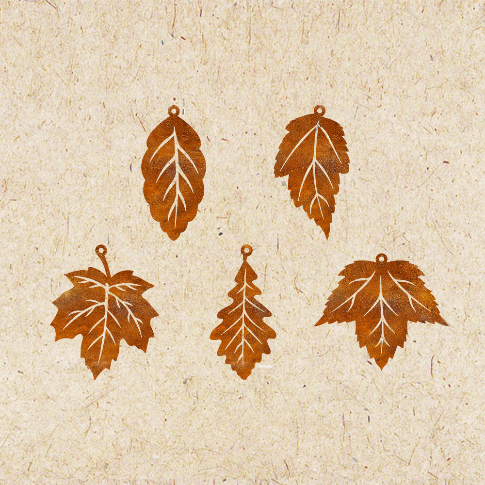 TEMU 5pcs Rustic Rusted Metal Fall Leaf Hanging Ornaments, Maple Oak Long Leaf Hollow Decor, Tree Window Pendant For Thanksgiving Party Home Garden