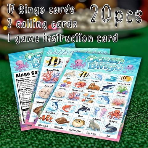 20pcs cmd bingo cards ocean bingo cards20pcs 10cm x 15cm ocean themed bingo game cards set suitable for school classroom family birthday party events ideal for christmas new year party