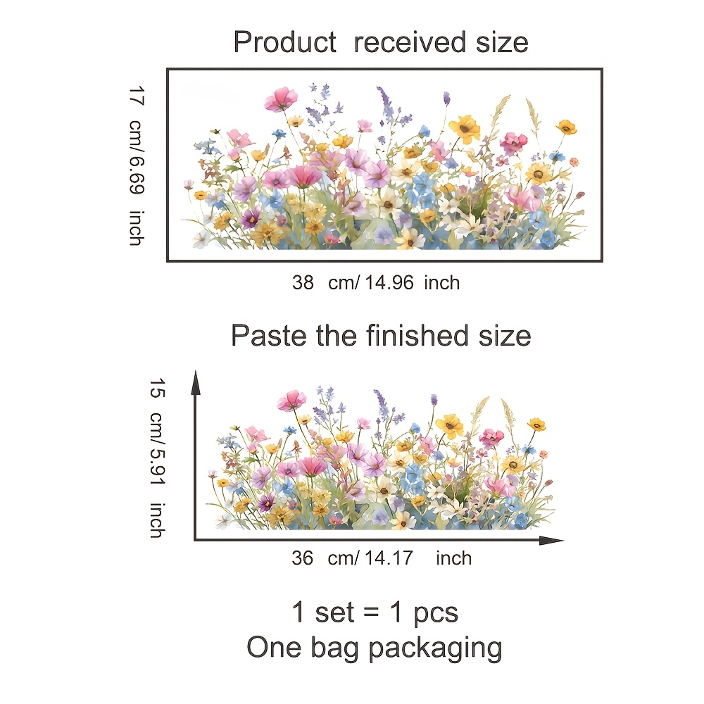 TEMU 1pc Spring And Summer Watercolor Style Floral Window Clings, Electrostatic Stickers No Glue Reusable Does Not Damage Glass, Bird Prevention