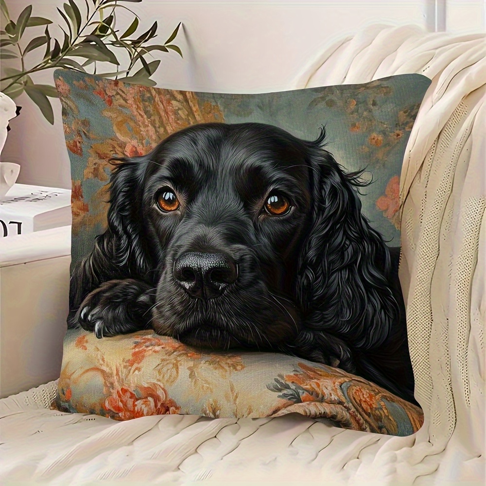 TEMU 1pc English Spaniel Pillowcase 45.72x 45.72cm- Ultra Soft Plush, Vintage , Pattern Suitable For Sofa, Bedroom, Office, And Farmhouse