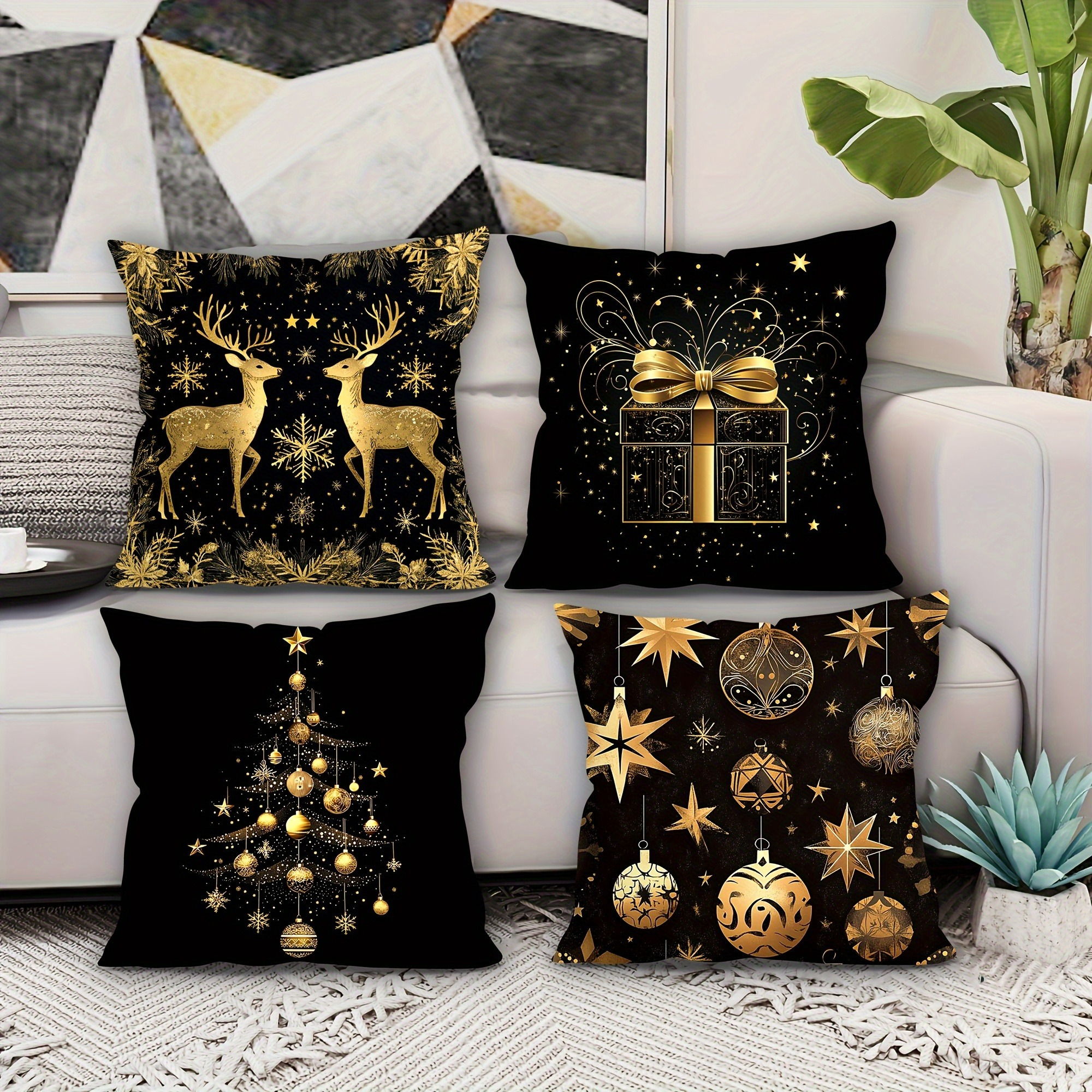 

Set Of 4 Christmas , 18x18 , Contemporary , , 100% , , Printed For And Decor