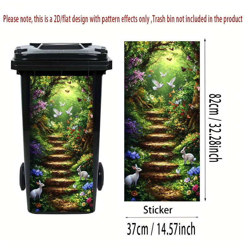 Image of [2d Flat Printing] 1pc Trash Can Sticker, 37 X 82 Cm, Sunny Forest Animal Theme Design, Decorative Wall Paper Self-adhesive, Kitchen Trash Can Decoration (suitable For Trash Cans, Walls, Home Decor)