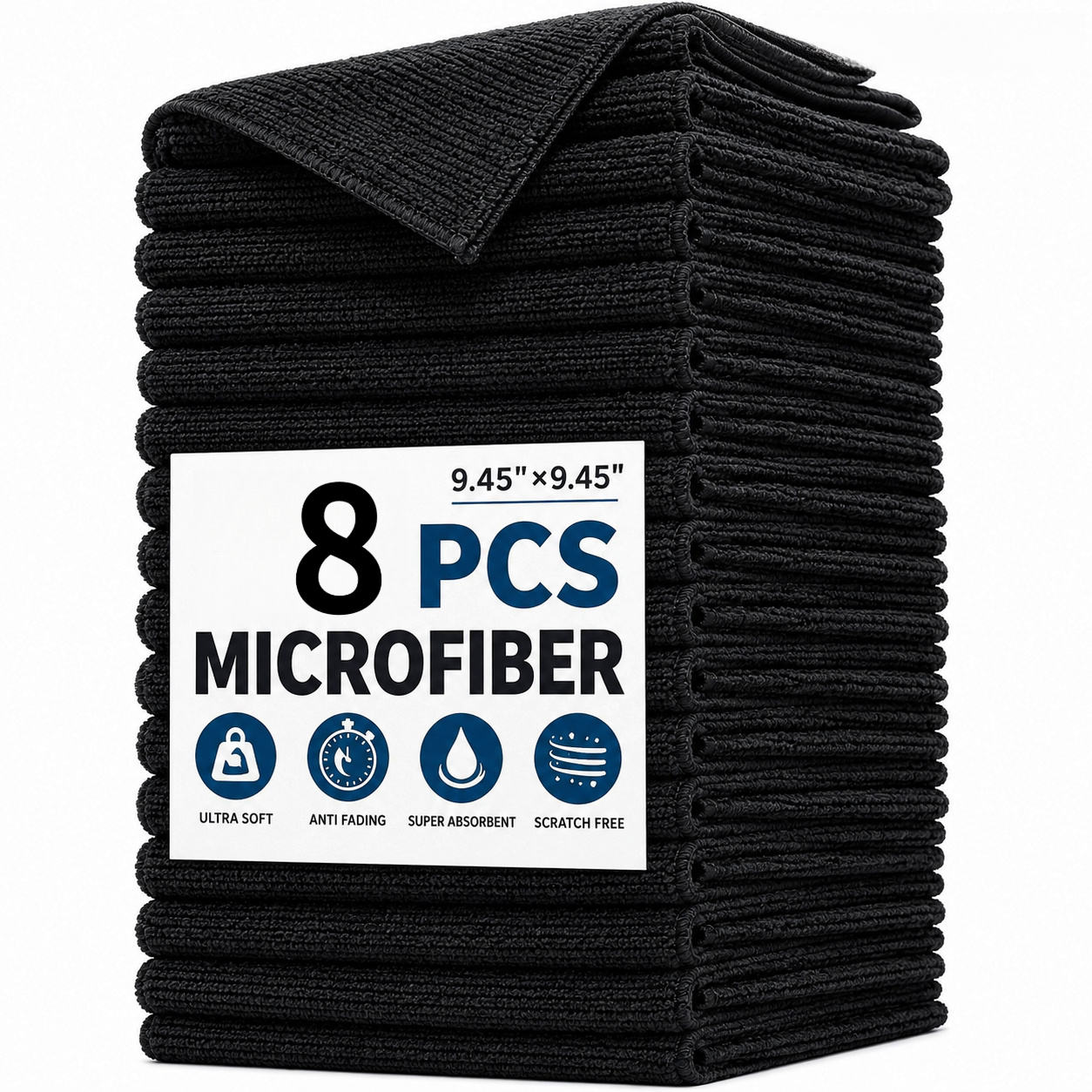 TEMU 8pcs Black Cleaning Cloth Set, 9.6*9.6 Inches, Dishcloth, Highly Absorbent Cleaning Cloth, Streak-free Microfiber Cleaning Cloth, Quick-drying