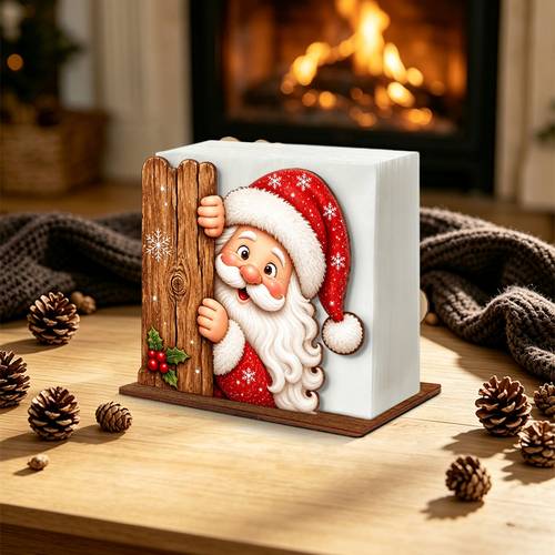 servilletero de madera noel asomándose, bonita de pañuelos con diseño noel , de nieve y de , organizador de servilletas de escritorio para cocina , de mesa para de navidad