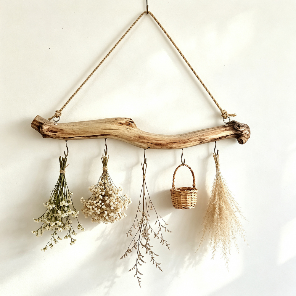 TEMU Natural Driftwood Branch Decor, Farmhouse-style Wall-mounted Storage Rack With 5 Hooks- Rustic Wooden Jewelry Display Stand, No Electricity