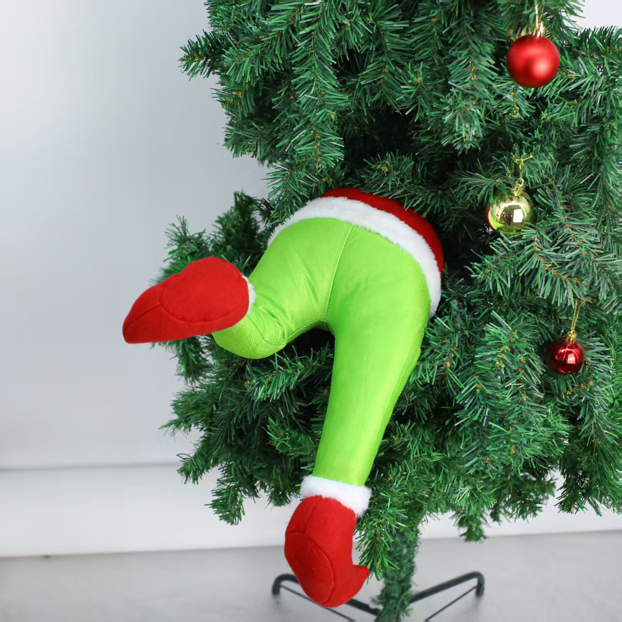 TEMU Christmas Decorations Featuring Santa Claus With Green Fake Legs, Tree Toppers, And Elf Legs For Festive Home Decor