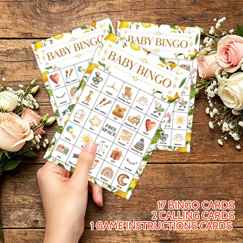 TEMU 20pcs Cmd Bingo Cards,20pcs Lemon Floral Pattern Shower Bingo Game Cards, Fun Party Game Cards For Gender Reveal Celebration, Suitable Party