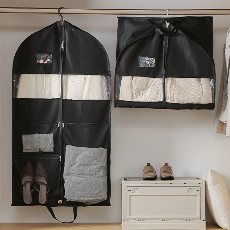  large capacity hanging garment bag with transparent window zipper closure and multiple pockets ideal for suits and dresses travel and storage durable non woven material luggage for travel details 7