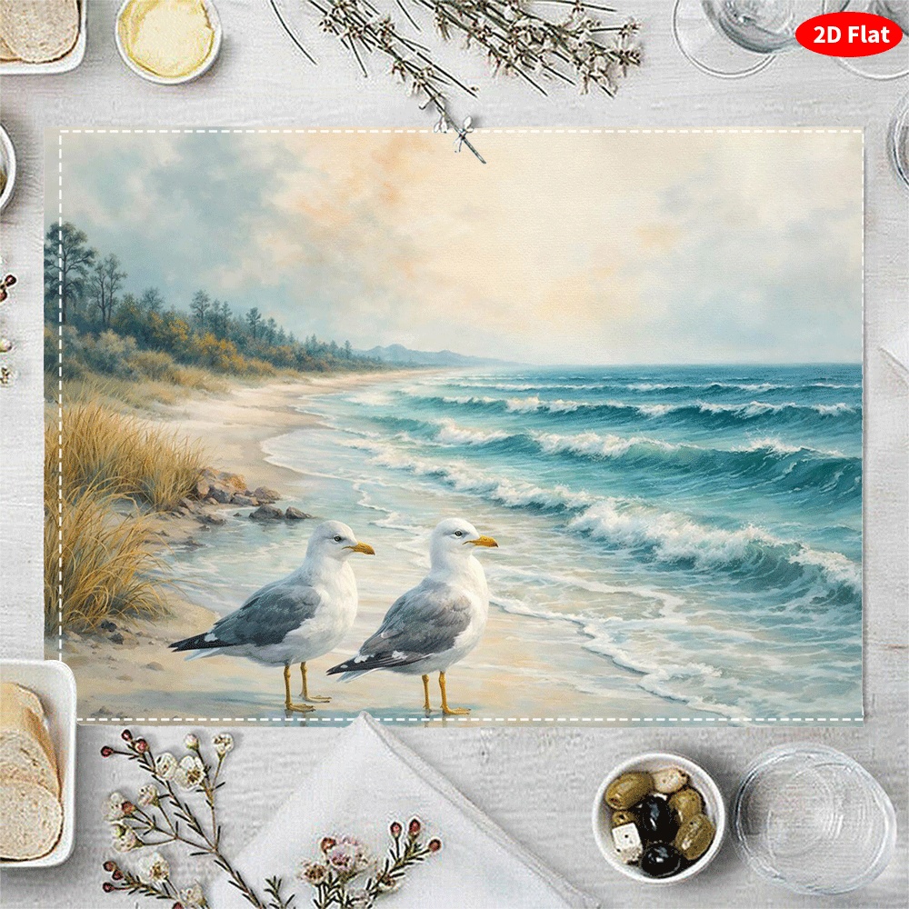 Seagull Beach Table Placemats Nautical Heat Resistant Mats 6pcs_voghion.com
