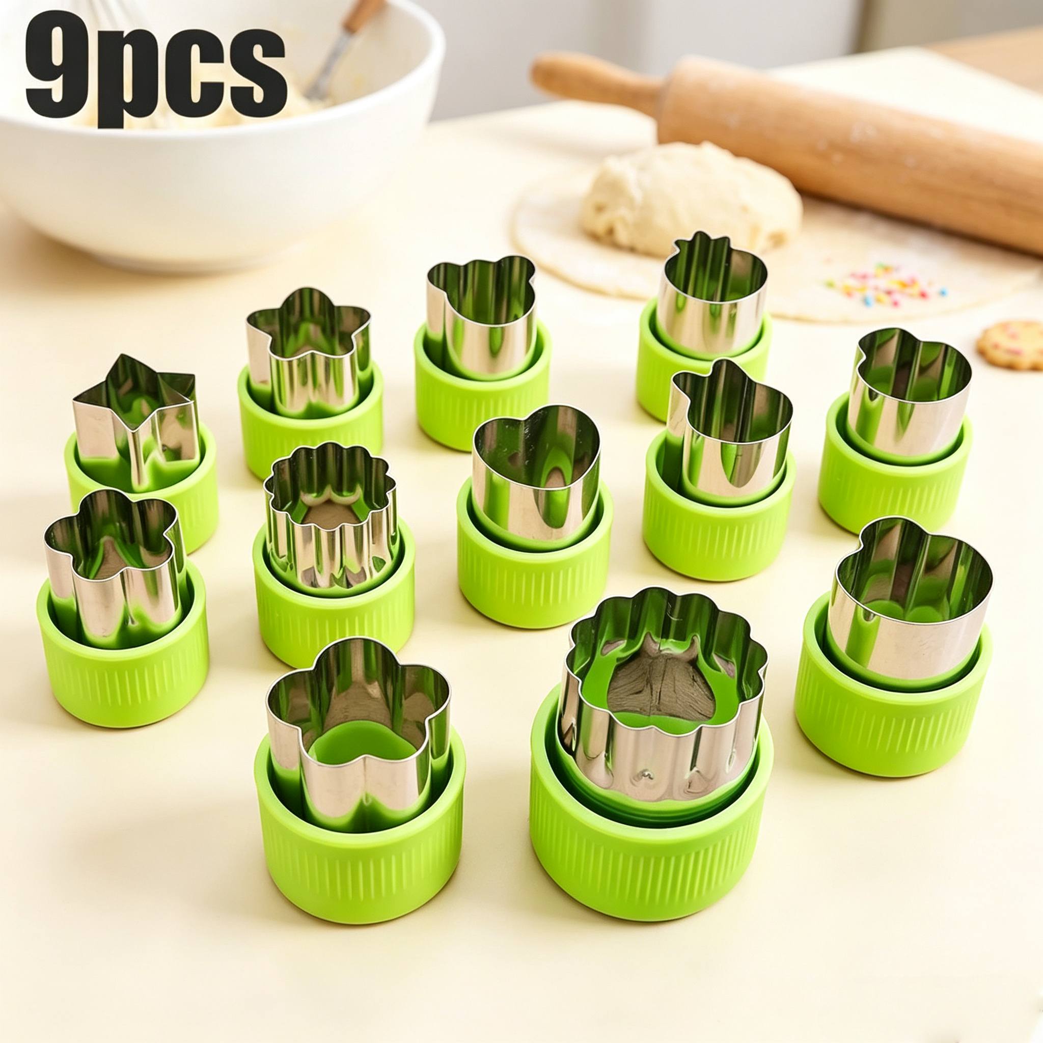 TEMU Lot de 9 mini emporte-pièces fruits et légumes, moules à tampon pour , pâtisserie et biscuits, emporte-pièces de sandwich, matériau de qualité