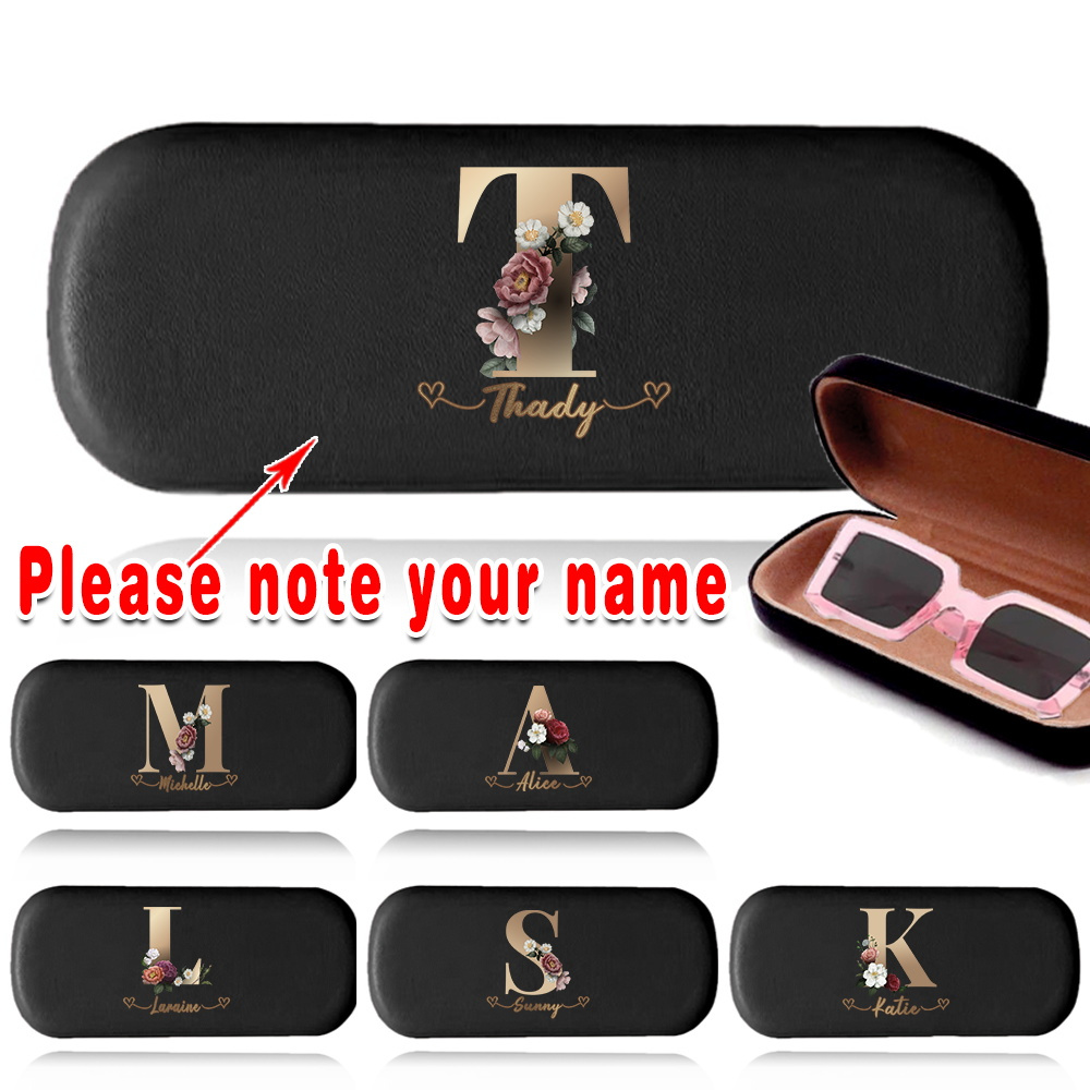 

Personalized Black Glasses Case, Custom Name Hard Shell Protective Holder, Portable Diy Pattern Sunglass Organizer For Women, Travel Accessory For Pocket Or Purse