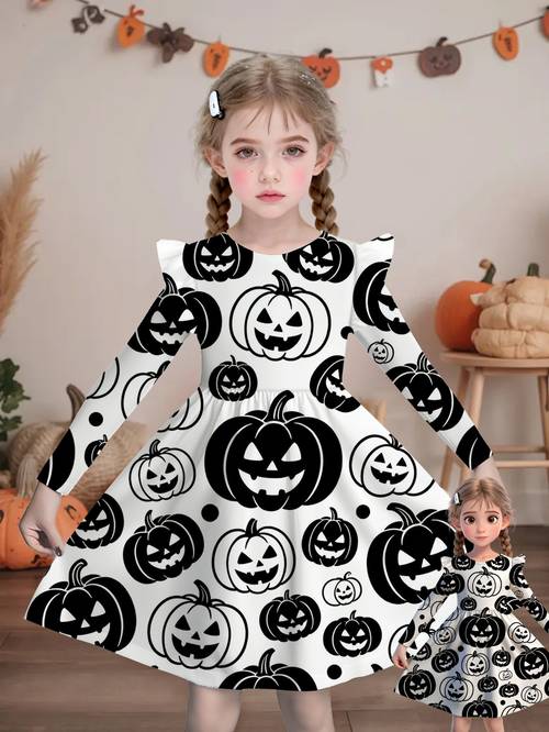 immagine dell'articolo Abito da in pizzo a maniche lunghe 1 , trendy e confortevole per Halloween, , cool, di zucca adatta come regalo per le feste, regalo di compleanno, stampa casuale, casual, , per attività all