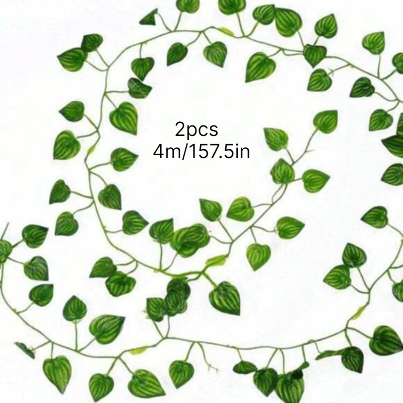 TEMU 2pcs Artificial Hanging Plant Decor, 4 Meters Long, Green Leaf Ornament, Home Faux Greenery