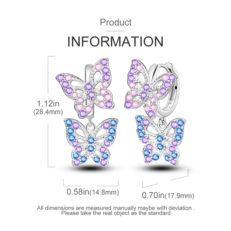 Women's Fashion Sparkling Butterfly Earrings, 925 Silver