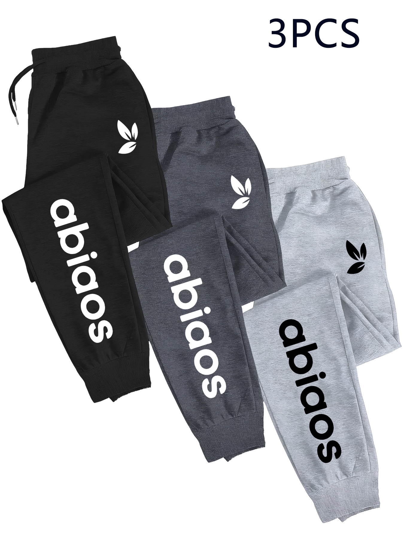 3pcs Men's Casual Sweatpants with Hood, 'Abidos Logo'Print design,Drawstring Design,Lightweight, Elastic, and Breathable, Suitable for Spring and Autumn Outdoor Sports. Loose Fit, Men's Sport Pants/Men's Long Pants, Running Pants, Workout Pants