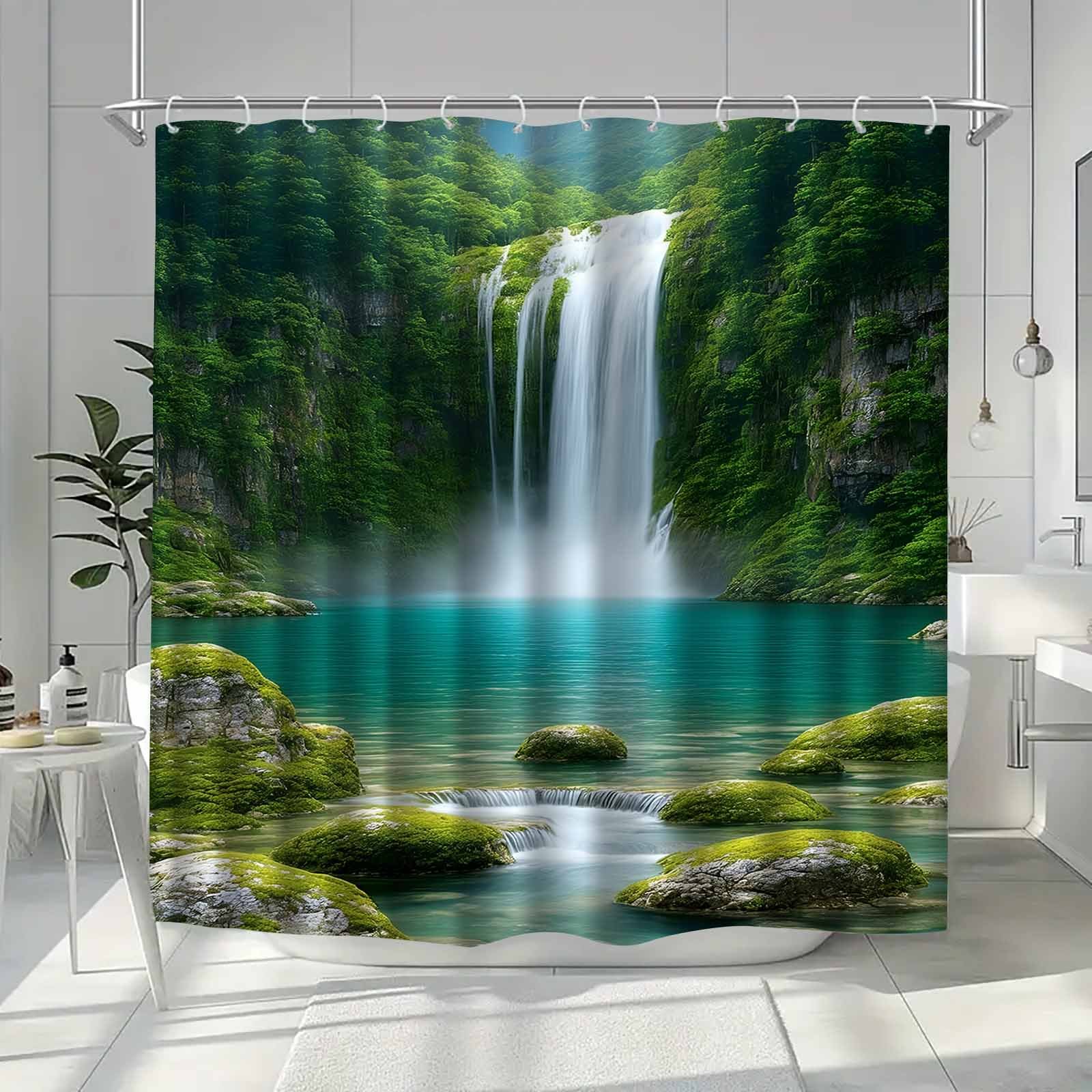 TEMU Jit1pcs Waterfall Natural Landscape Pattern Shower Curtain, High-end Elegant Bathroom Curtain Shower Curtain, Shower Curtain Home Decoration