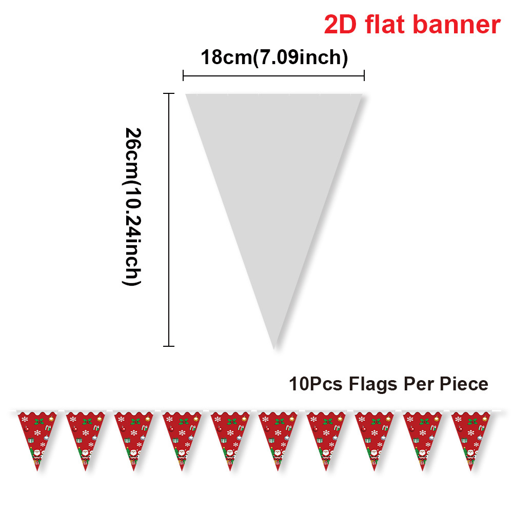 TEMU 2D Plat - 2D Platte Banner 10 stuks/set, Rode Kerstman Driehoekige Decoratieve Banner, Sneeuwvlok Klimop Cadeau Hangvlag, Nieuwjaar, Verjaardag,