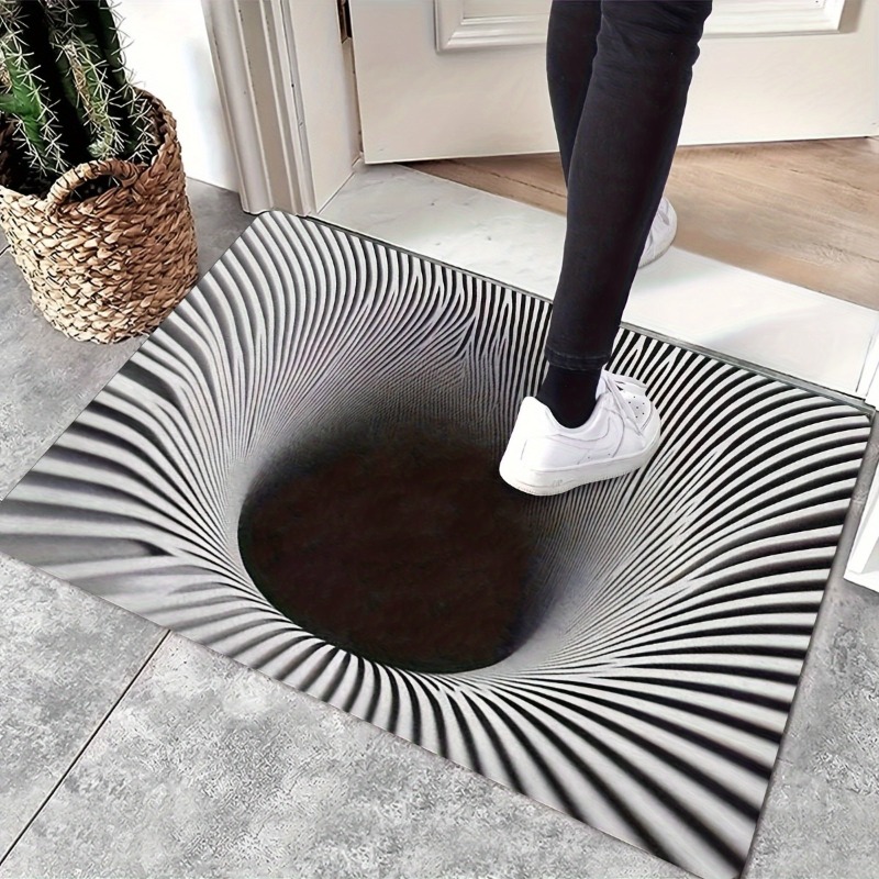 TEMU 1pc With 3d Optical Illusion - Black Hole Effect, Doormat, Small Rug, Welcome Mat, Carpet, Floor Mat, Outdoor Doormat, Kitchen Rug, Home Decor,