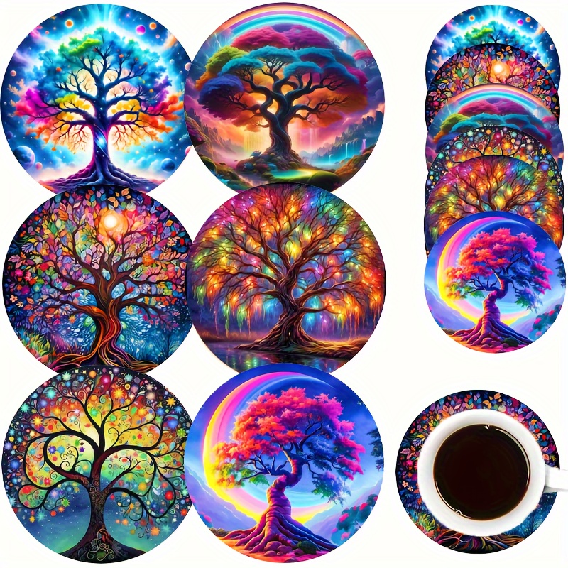 TEMU 6pcs, Tree Of Life Wooden Coaster Set - Art And Crafts, Decor And Thoughtful Gift Set