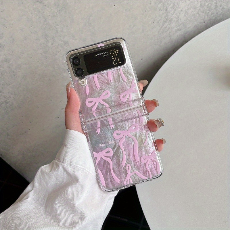 TEMU Phone Case: Stylish Creative Feather Bow Chain Foldable Phone Case For Galaxy Z Flip 3, Z Flip 4, Z Flip 5, Z Flip 6, Z Flip 7 - Full Coverage