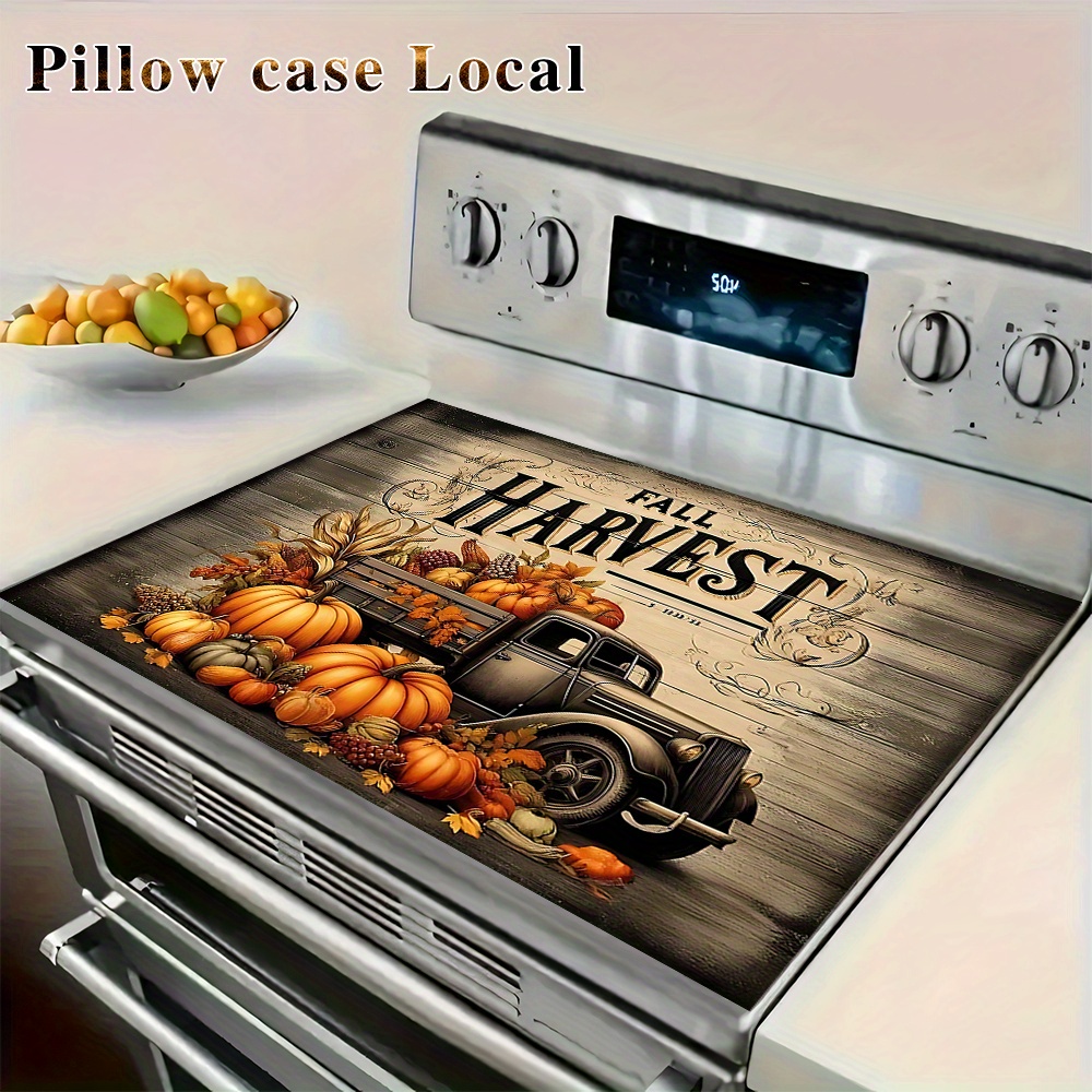 TEMU 1pc Of Halloween Heat-resistant Stove Cover, Featuring A Vintage Design With Pumpkins And A Rustic Truck, Ideal For Autumn Table Decoration And Heat Protection For Halloween