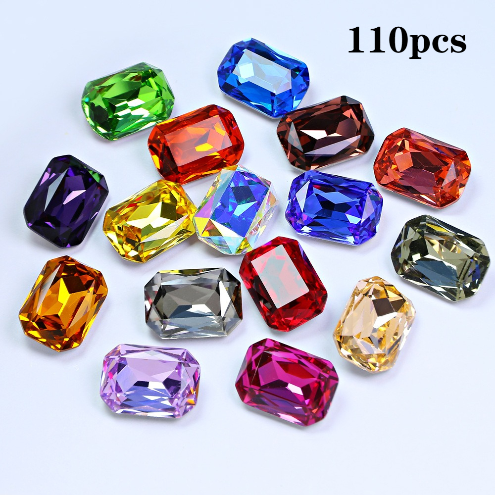 TEMU 110pcs Colored Suitable For Clothing & Craft Beads - Rectangular Octagonal Acrylic Flat-bottom Beads Without Holes, No-hole For Diy, Shoe &