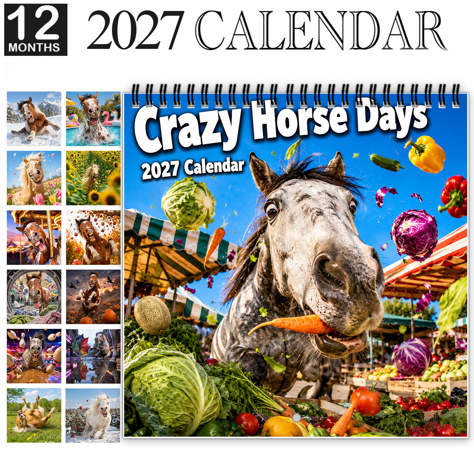 TEMU 1pc 2027 Days Wall Calendar & Planner - Spiral-bound 12-month Monthly With Thick Glossy Paper, Colorful Pony Scenes Suitable For Home Office