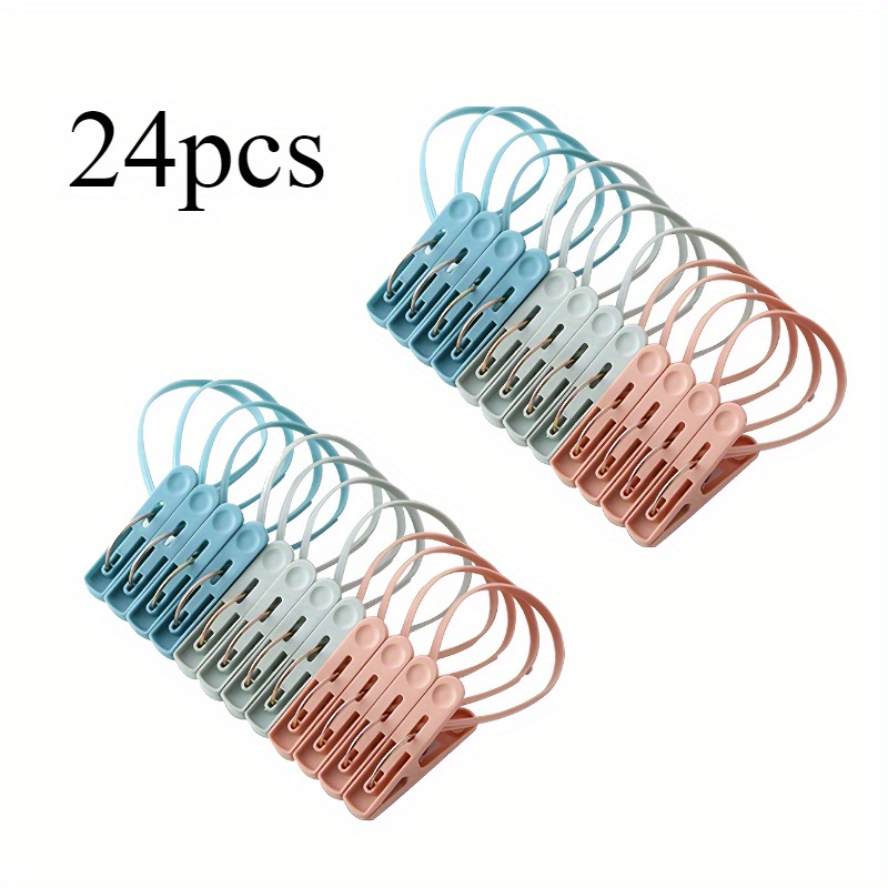 Image of 24pcs Windproof Plastic Clothespins With Loops - Drying Clips For Towels, Socks & More - Ideal For Home And Travel (assorted Colors), Towel Holder | Colorful Design | Reliable Grip, Clothes Pins