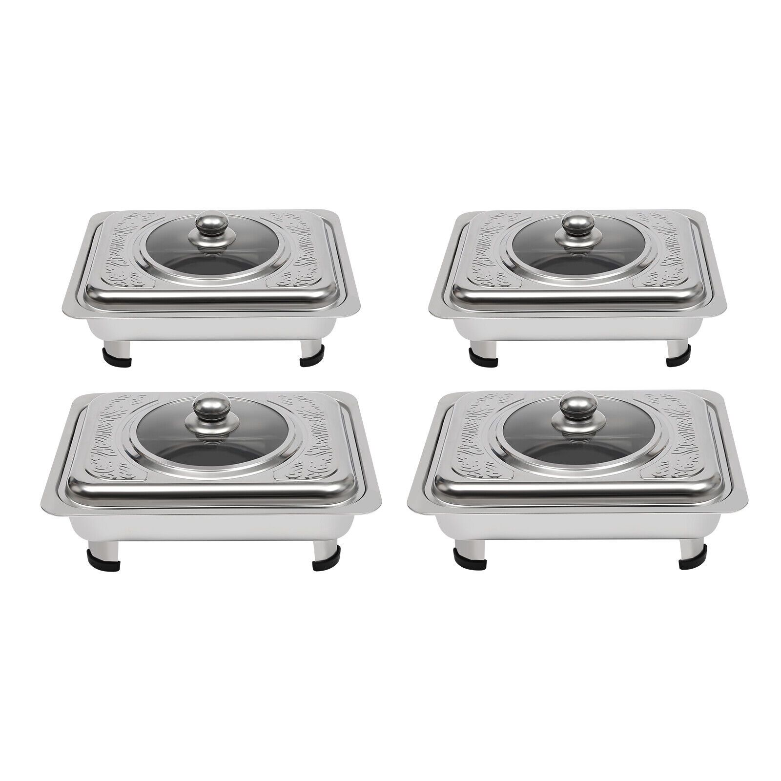 TEMU 4pcs Stainless Steel Chafer Buffet Trays With Lid Rectangular Chafing Dish Trays Buffet Tray Chafing Dish Food Warmer Rectangular Food Plate