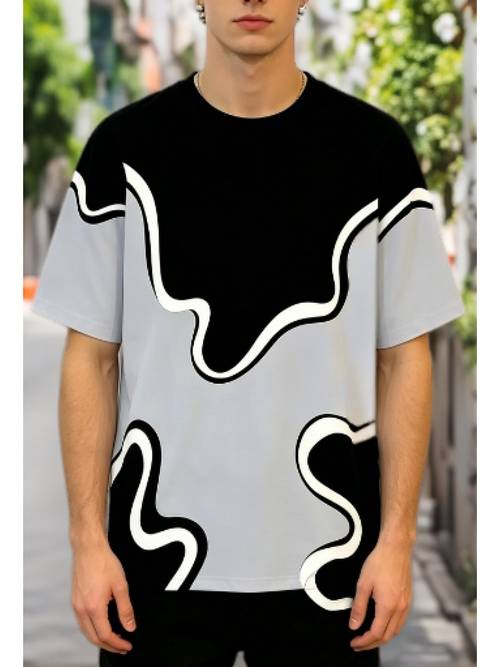 item picture mens color block short sleeve t shirt suitable for boyfriend or father gift breathable crew neck casual shirt with print machine washable regular for casual attire for him design not textured