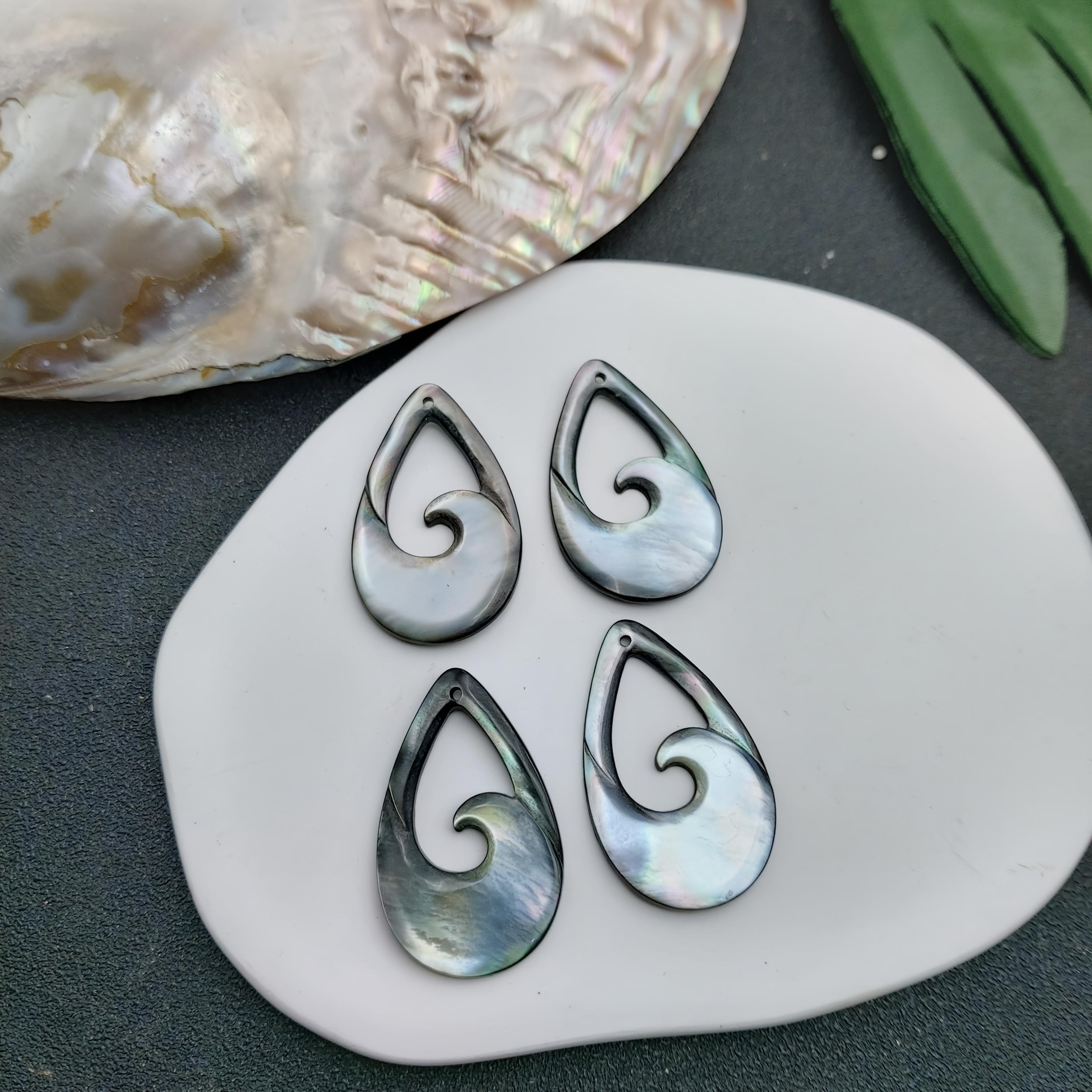TEMU Lot de 4 breloques en naturel - Pendentifs hawaïennes sculptés à , MOP adapté à la fabrication de boucles d'oreilles et de broches, loisirs