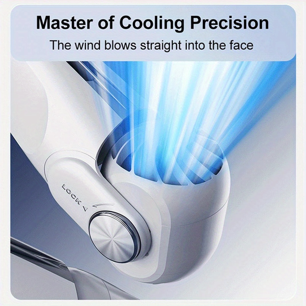 Portable Rechargeable Hanging Neck Fan, 3 Speed Wind Speed Up to 5.9m/ s Wearable FanHigh Battery Life Cooling Neck Fan for OutdoorSports