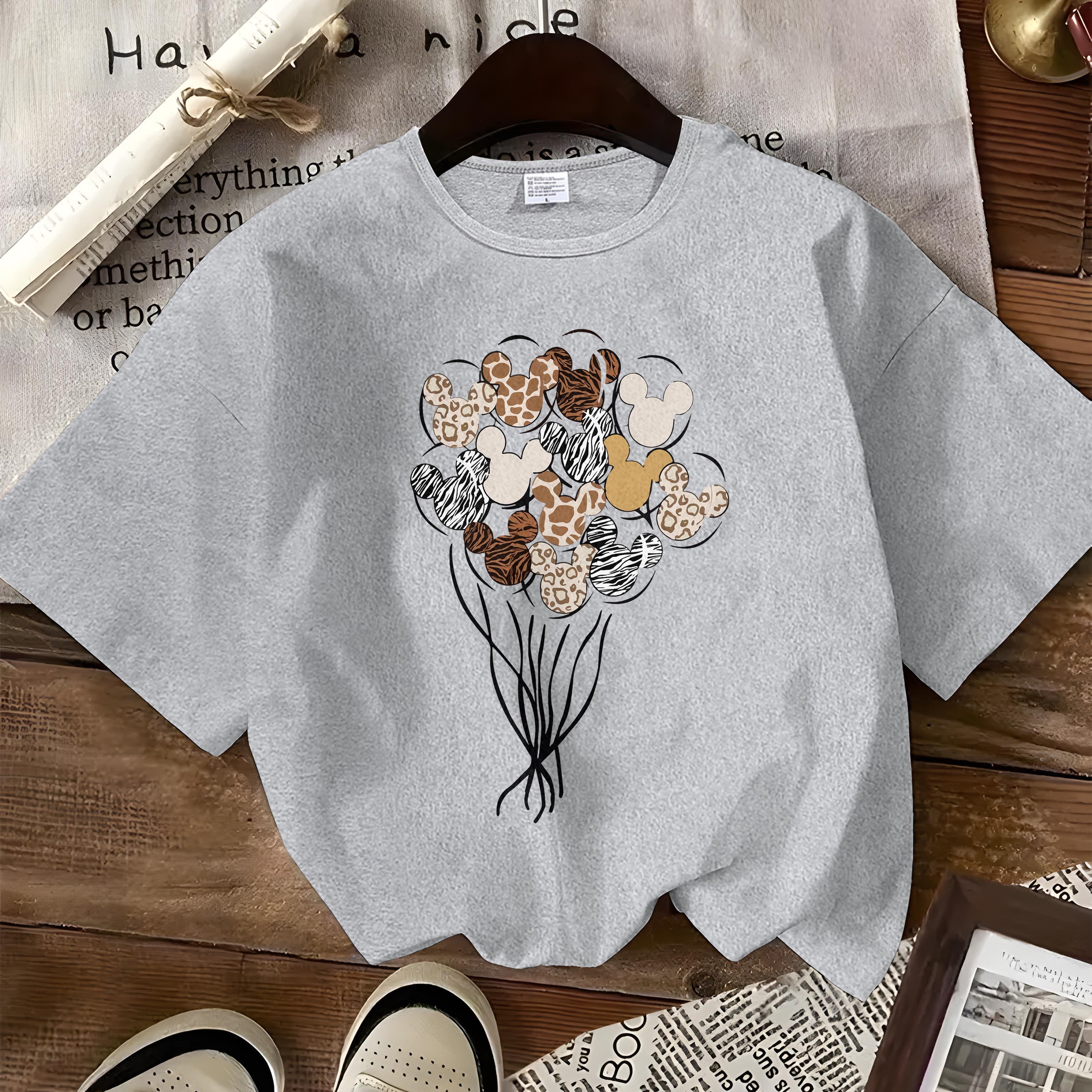 

Balloons T-shirt Short Sleeve Crew Neck Casual Top For Summer & 's Clothing Comfortable And Breathable, Easy To