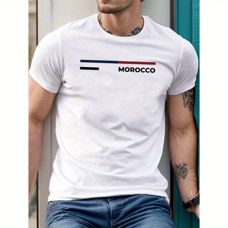 

T-shirt à Imprimé Géométrique d'Inspiration Marocaine pour Homme - Manches Courtes Décontractées, Polyester Respirant, Lavable en Machine - Mode d'Été Parfaite