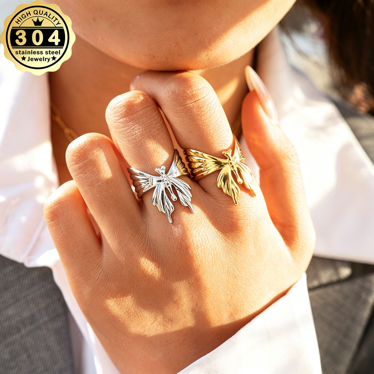 Vintage Sculptural Butterfly Statement Ring, Adjustable