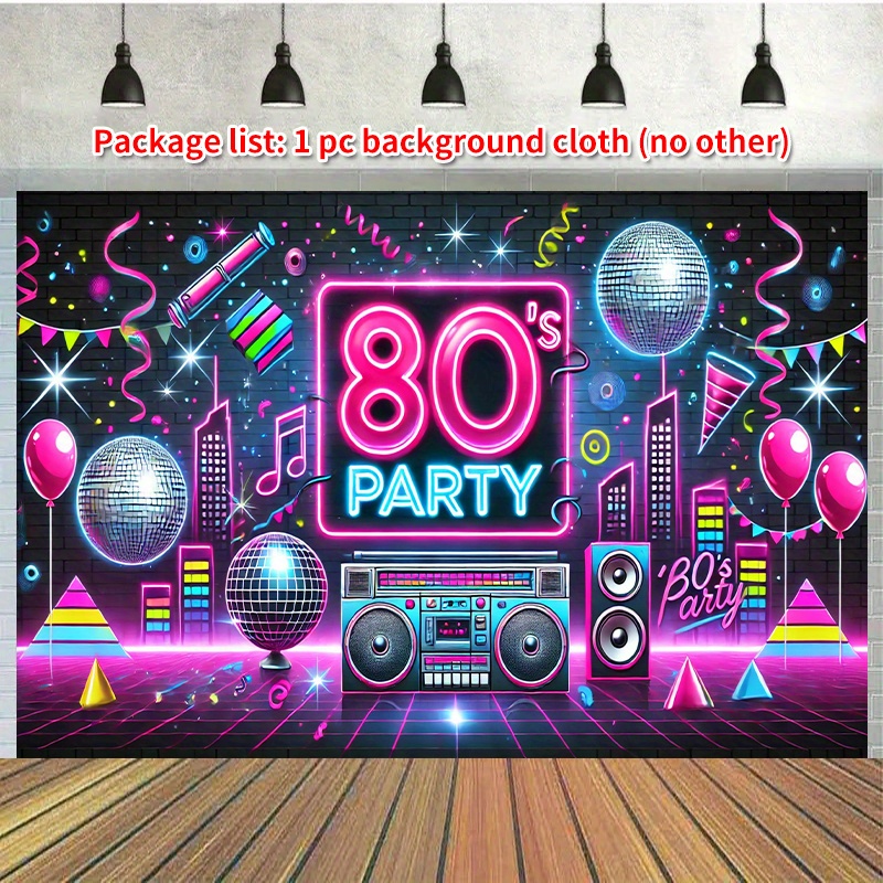 

1pc 1980s Disco Party Polyester Backdrop Banner, Multi- Birthday And Anniversary Decoration For Home, Garden, Yard - No Power Needed, Wall Hanging Photo Booth Prop