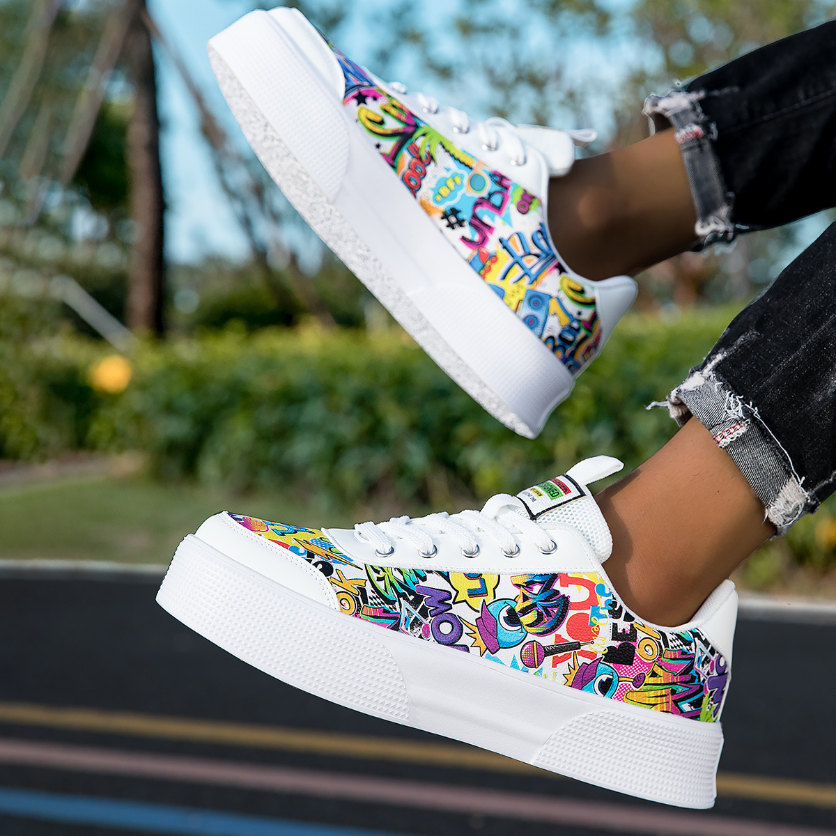 unisex low top casual sneakers vibrant cartoon print soft Temu