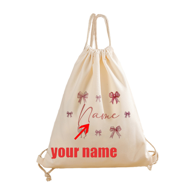 TEMU Of Customized Purple Print Drawstring Backpack With Personalized Bows, Adjustable Gym Sack Suitable For , Lightweight Storage Bag With Cord,