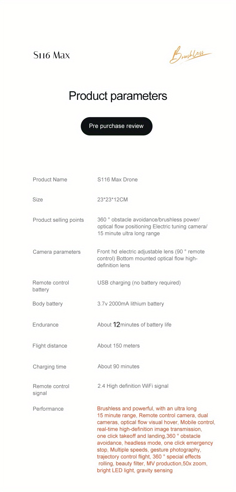 Drone Professionnel S116 avec Moteur Sans Balais, Système de Stabilisation Optique, Caméra Réglable, Wi-Fi FPV, Vidéo HD Sans Fil 480P, Autonomie Jusqu'à 15 Minutes - Idéal pour la Photographie Aérienne, la Course, la Cartographie, l'Inspection - Compatible Smartphone, Chargement USB, Drone Portable