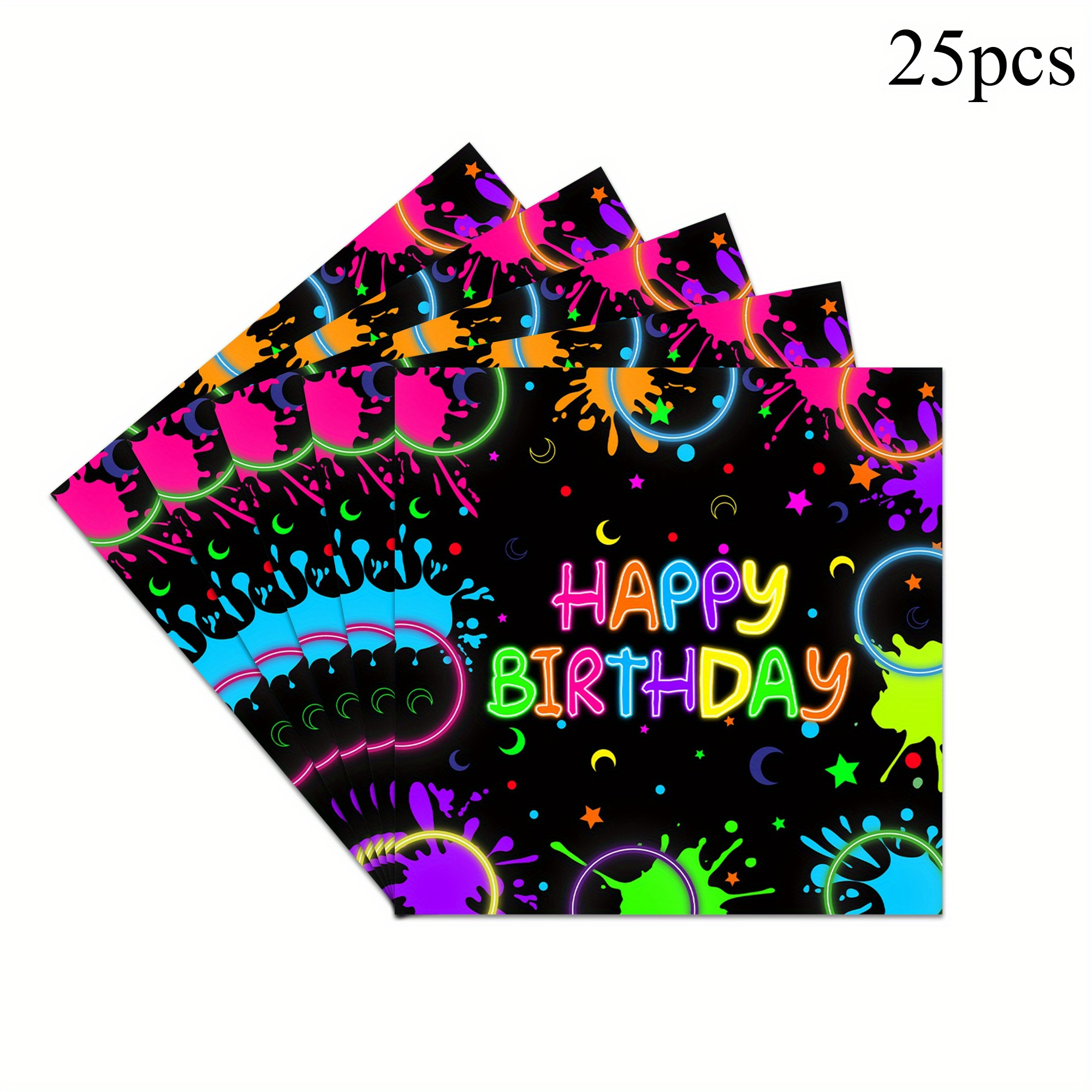 E-shop 25/40 Stk. Neon Geburtstagsparty-Servietten - Lebendiges "Alles Gute zum Geburtstag" Design mit Ballons und Konfetti, 2-lagige