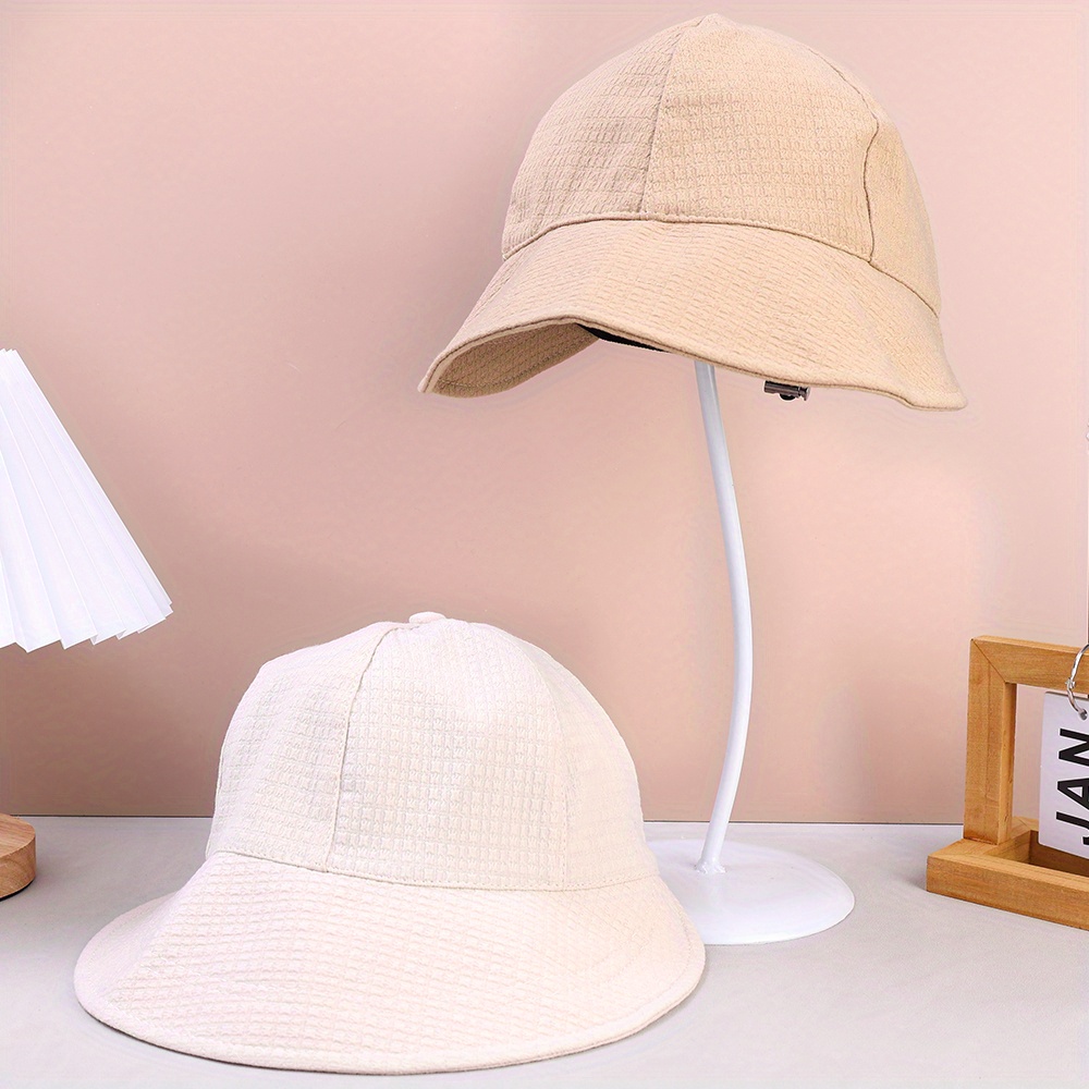 womens fashionable waffle bucket hat adjustable drawstring wide brim sunshade breathable polyester hand washable hat adjustable headgear polyester hat details 5