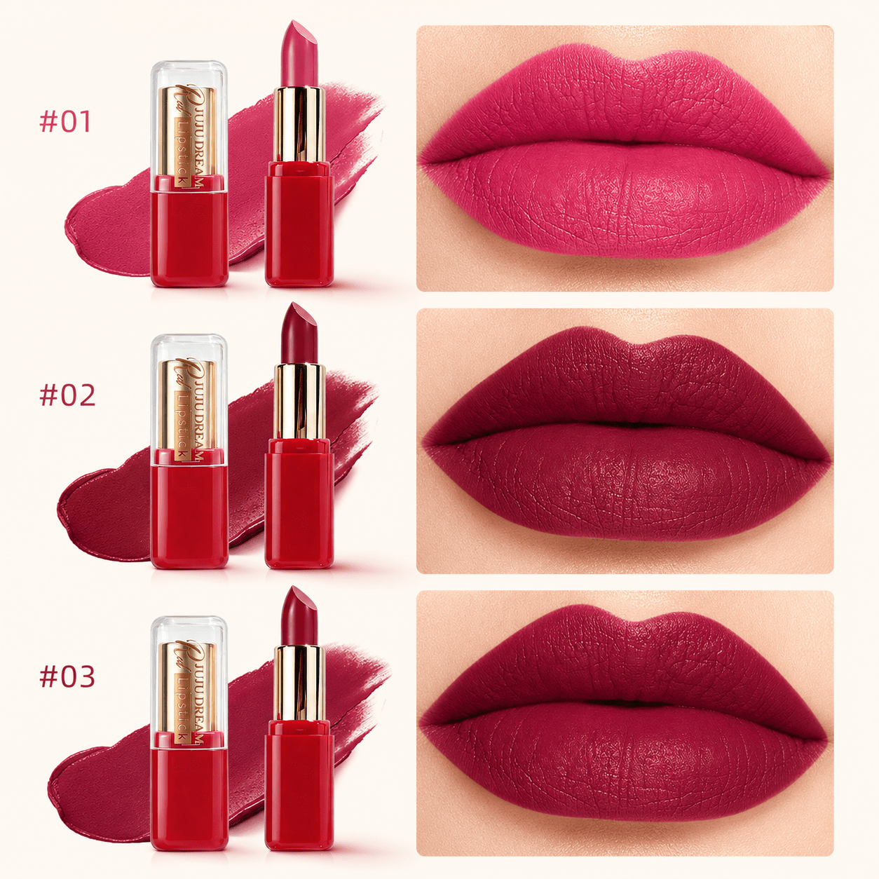 Image of 3pcs Lipstick Set For Women, 3 Colors Rose And Wine Red Lip Makeup, Matte End, Lipsticks, Everyday Makeup Cosmetic Gift Set