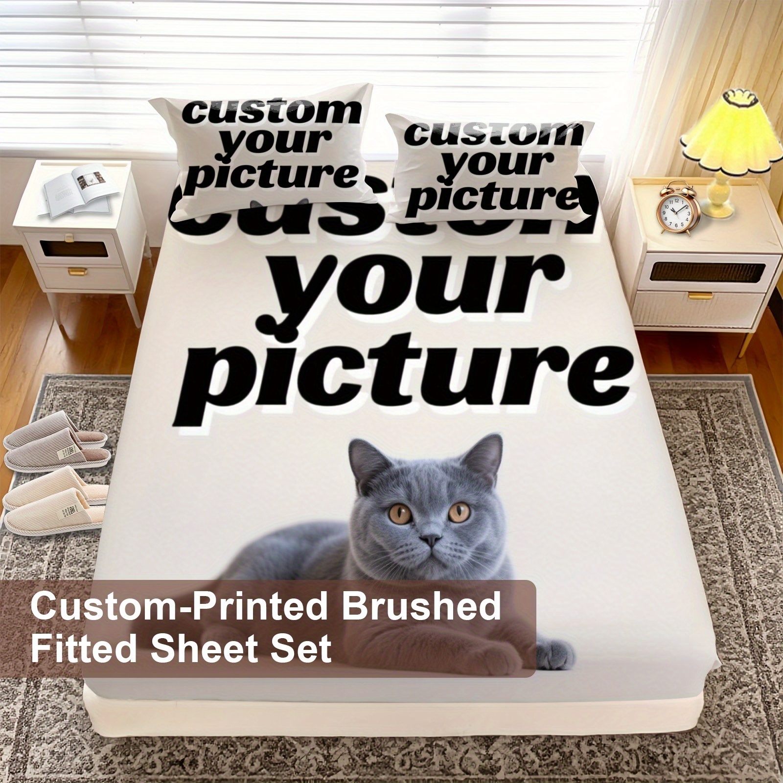 TEMU Customizable Fitted Sheet Set, Bed Sheets, Bedding, Fitted Sheet Queen, Twin Sheets, Queen Sheet Set, Multiple Sizes , Picture Custom Bedding,