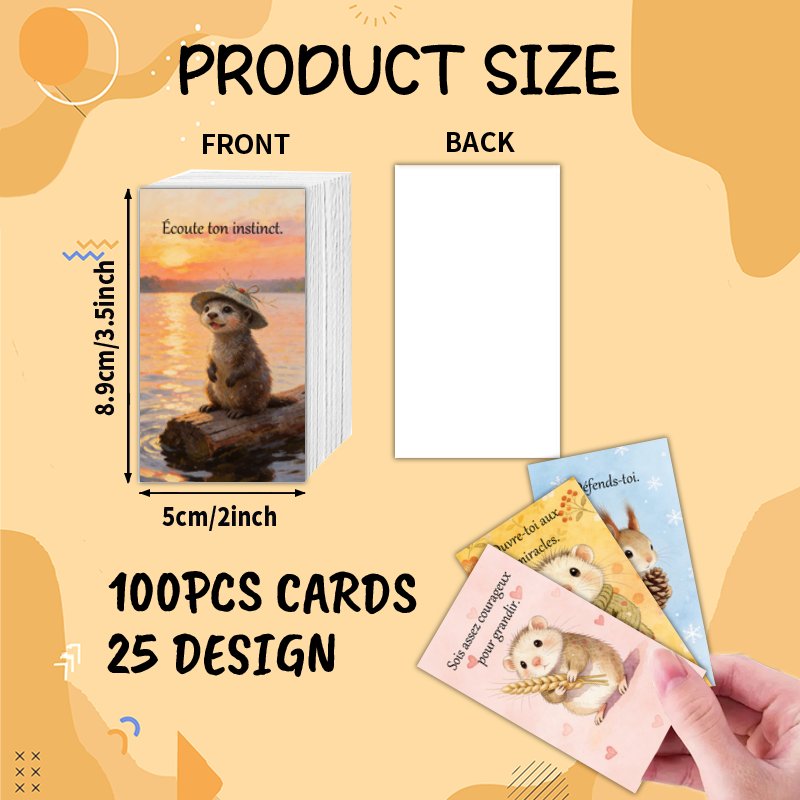 TEMU Lot de 100 cartes - Animaux mignons aquarelles - Cartes d'affirmations inspirantes illustrées, 25 uniques, adaptées à la , aux soins et à la