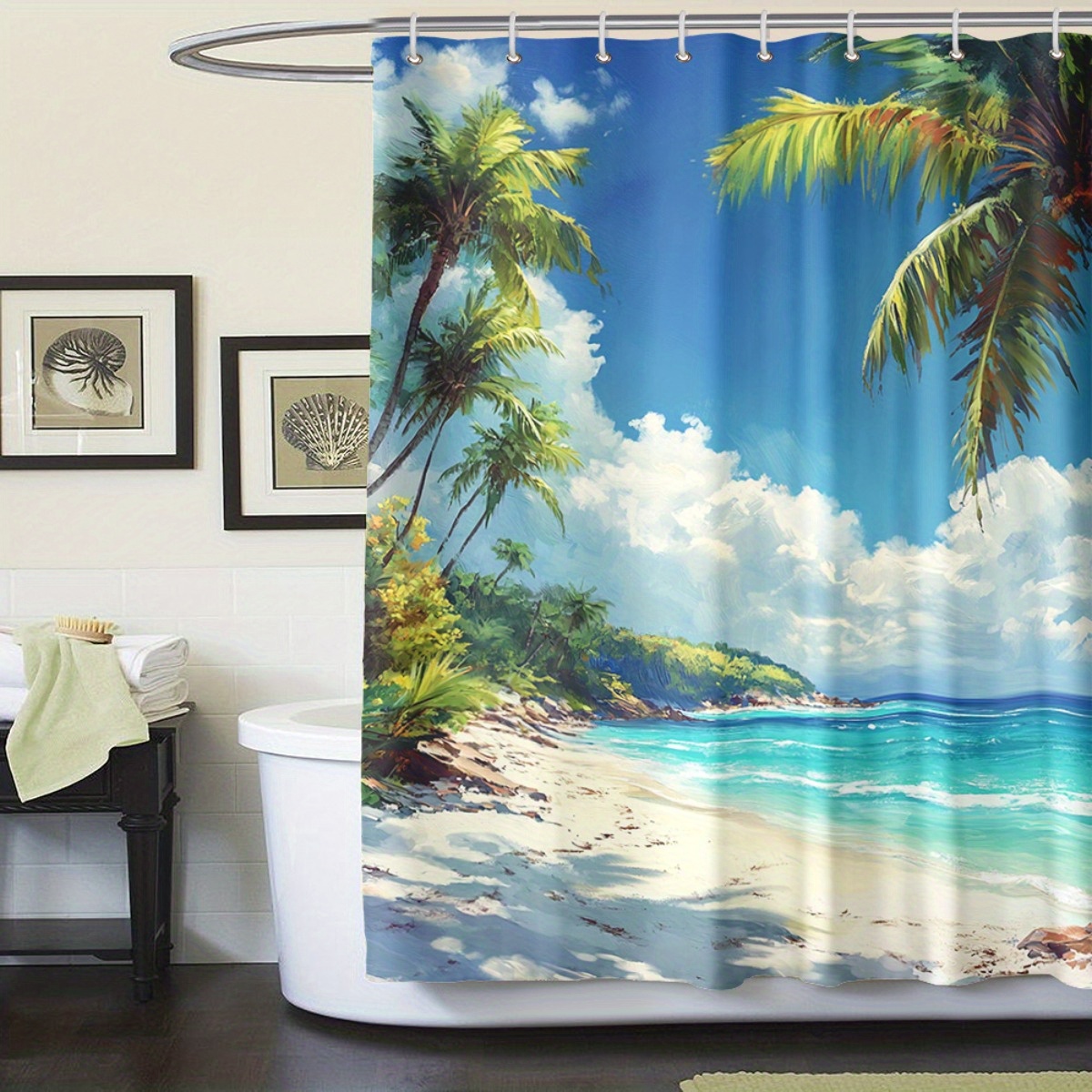 4pcs Beach Under the Sunlight Shower Curtain Set with Hooks