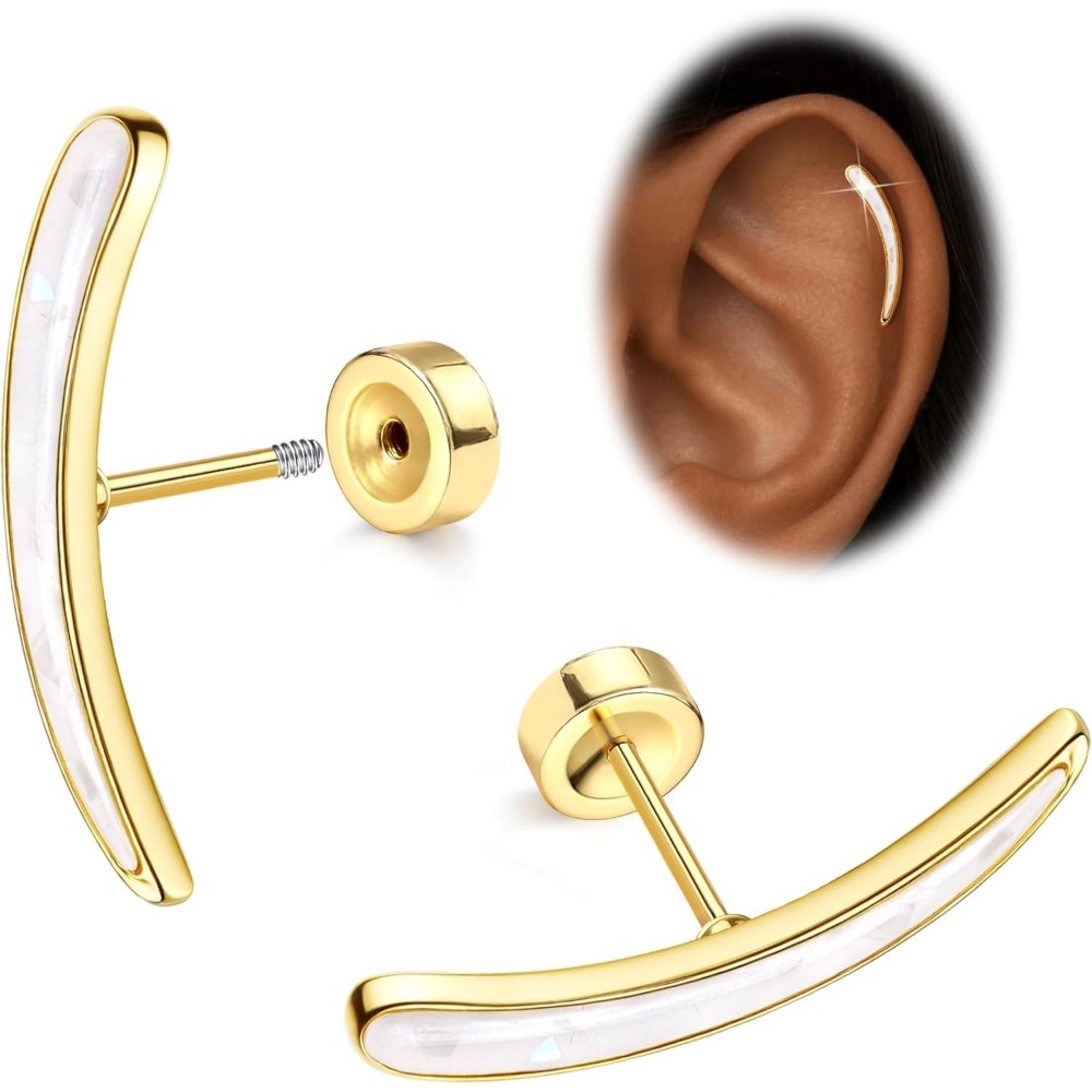 2d Flat - 16g Helix Piercing Jewelry Flat Back Earrings For Women Men 14k Golden Plated Hypoallergenic Surgical Steel Conch Tragus Cartilage Stud Earring 6mm Nose Studs Lip Labret Piercing Jewelry