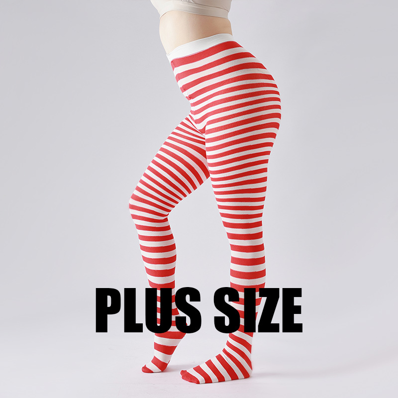 TEMU Plus-size Colorful Striped Tights, Comfortable And Breathable High-elastic Leggings For Plus-size Women, Everyday Stylish Outfits, Designed For