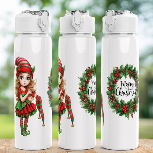 1pc christmas girl water bottle cute printed design plastic sports top reusable 25oz 750ml lightweight leak proof travel drinks bottle drinking cup running ideal gift for birthday christmas halloween thanksgiving